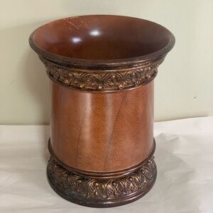 India Ink Carson Waste Basket In Walnut & Copper Accent 10” Decorative Trash Can